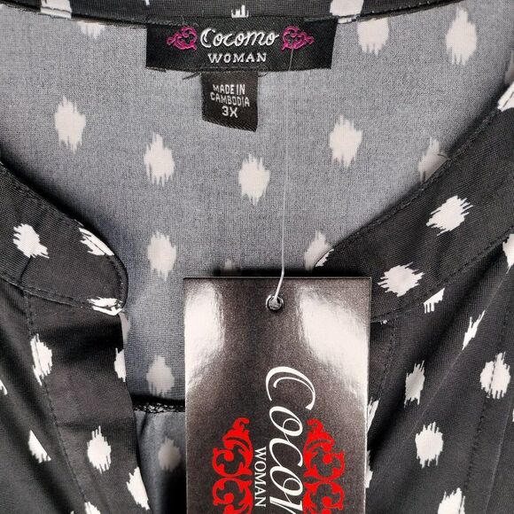 NWT Cocomo Plus Size 3X Black & White Geo Print Pintuck Short Sleeve Top - Picture 6 of 7